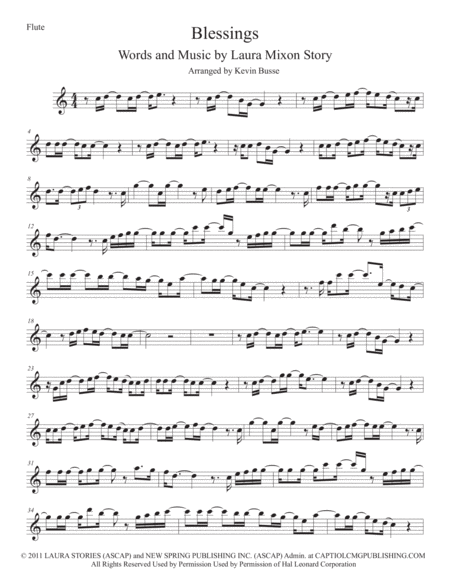 Blessings Easy Key Of C Flute Sheet Music