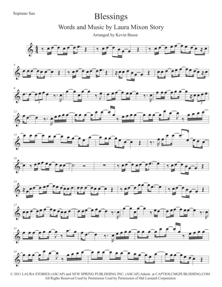 Blessings Easy Key Of C Soprano Sax Sheet Music