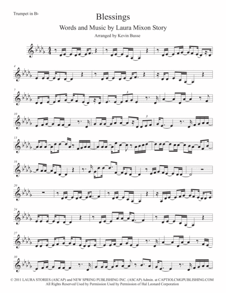 Free Sheet Music Blessings Original Key Trumpet