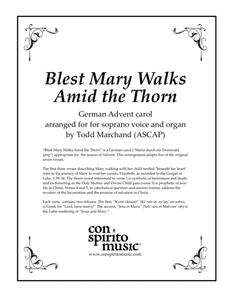 Free Sheet Music Blest Mary Walks Amid The Thorn Advent Carol For Soprano And Organ