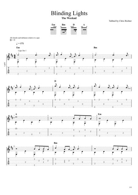 Blinding Lights By The Weeknd Solo Fingerstyle Guitar Tab Sheet Music