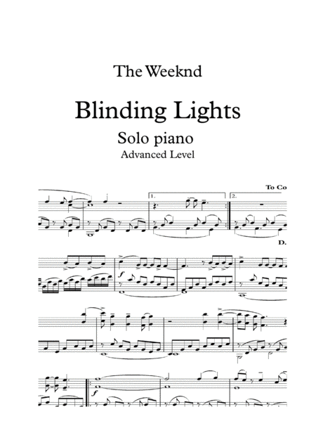 Free Sheet Music Blinding Lights The Weeknd Solo Piano Advanced Intermediate Level