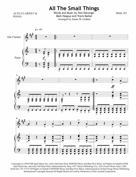 Free Sheet Music Blink 182 All The Small Things For Alto Clarinet Piano