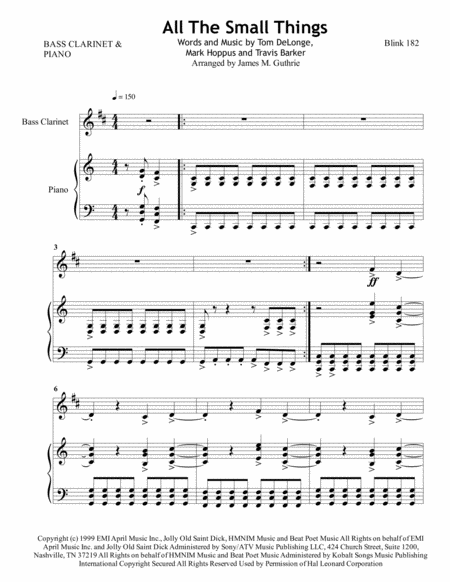 Free Sheet Music Blink 182 All The Small Things For Bass Clarinet Piano