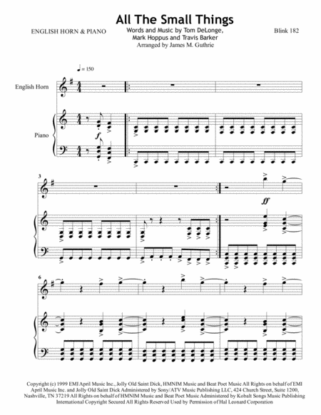 Free Sheet Music Blink 182 All The Small Things For English Horn Piano
