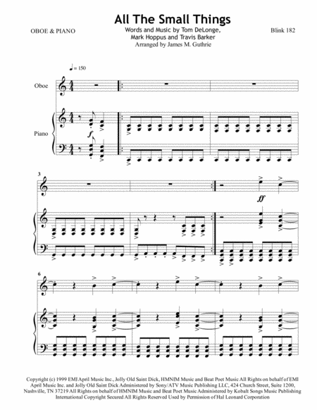 Blink 182 All The Small Things For Oboe Piano Sheet Music