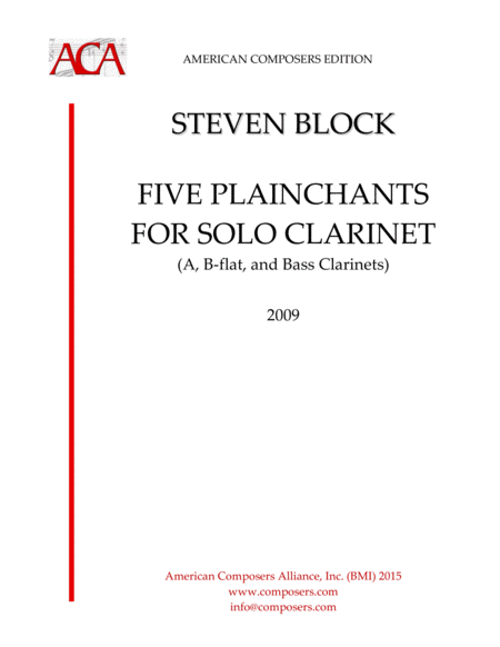 Block Five Plainchants For Solo Clarinet Sheet Music