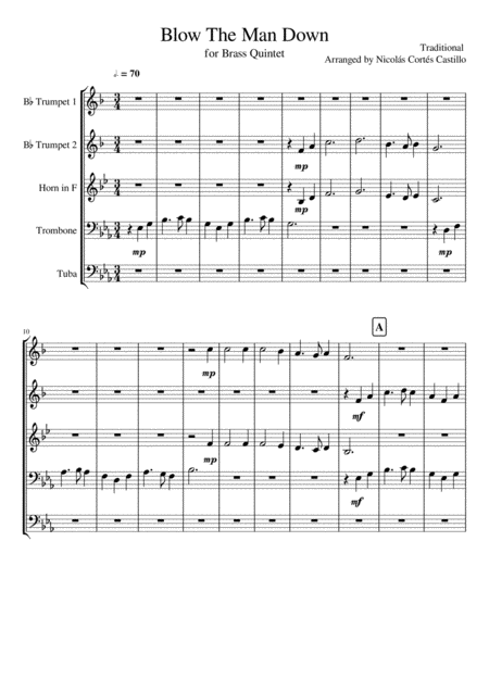 Blow The Man Down Brass Quintet Sheet Music