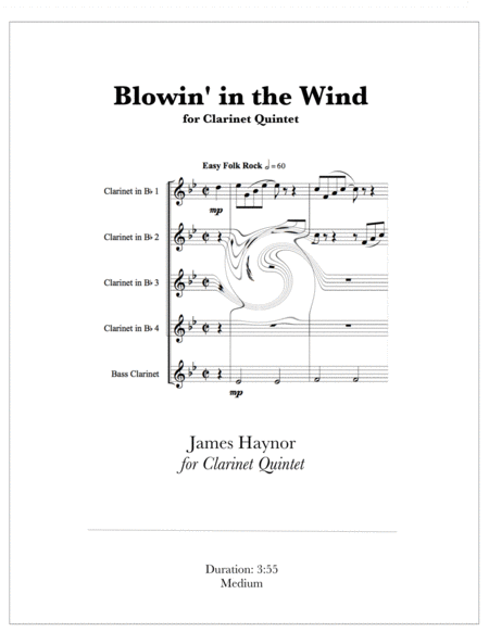 Blowin In The Wind For Clarinet Quintet Sheet Music