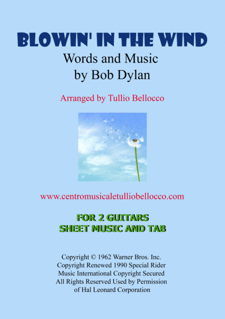 Blowin In The Wind Guitar Duet With Tab Sheet Music