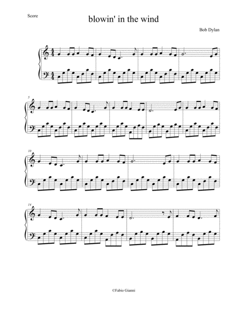 Blowin In The Wind Piano Solo Sheet Music