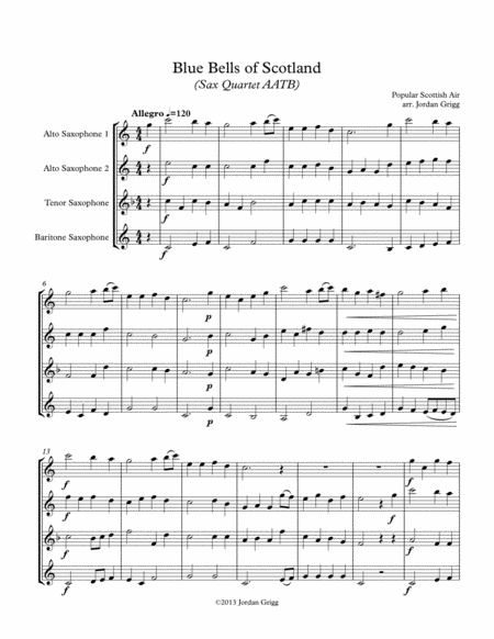 Blue Bells Of Scotland Sax Quartet Aatb Sheet Music