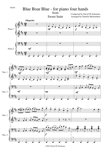 Blue Boar Blue For Piano 4 Hands Sheet Music