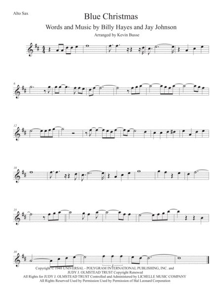 Blue Christmas Alto Sax Sheet Music