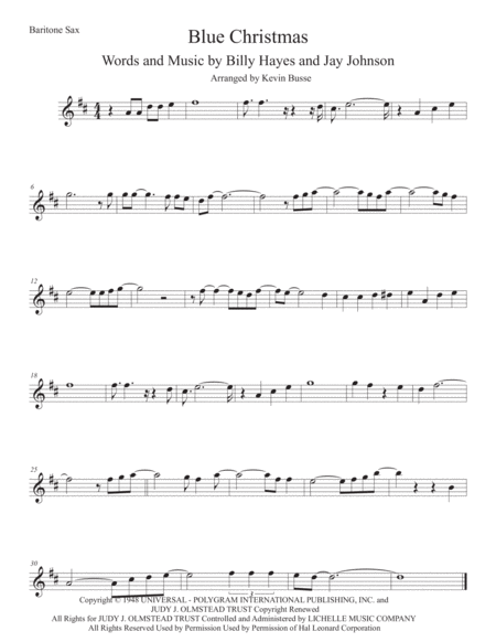 Blue Christmas Bari Sax Sheet Music