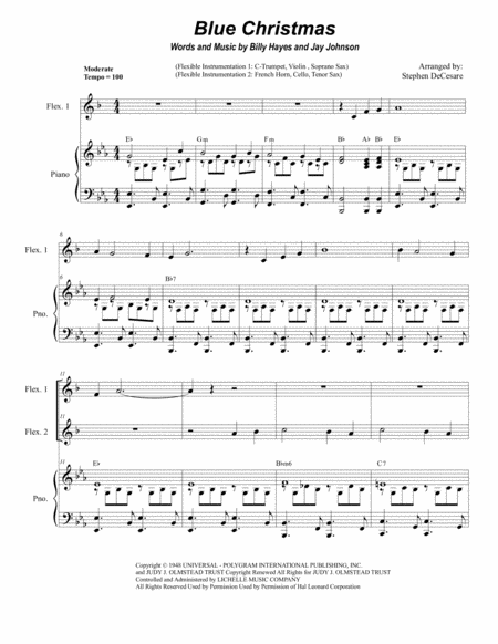 Blue Christmas Duet For Flexible Treble Instrumentation Sheet Music