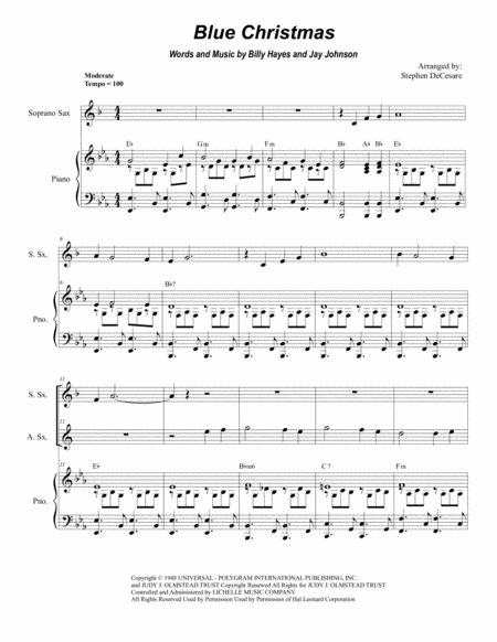 Blue Christmas Duet For Soprano And Alto Saxophone Sheet Music