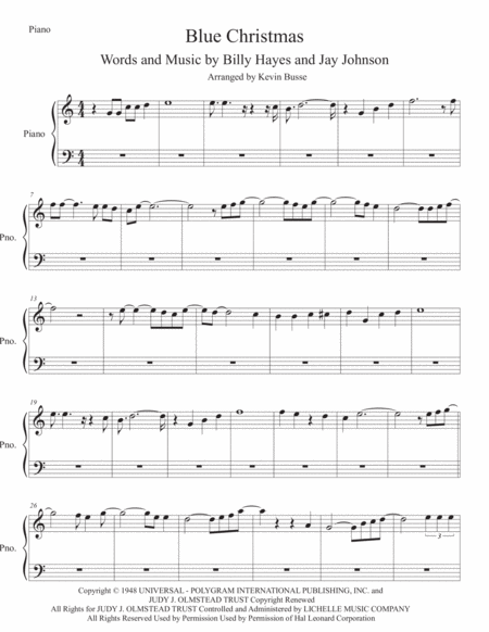 Free Sheet Music Blue Christmas Easy Key Of C Piano