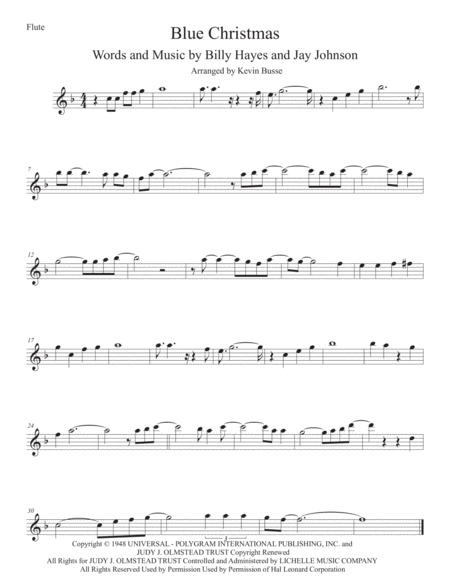 Free Sheet Music Blue Christmas Flute