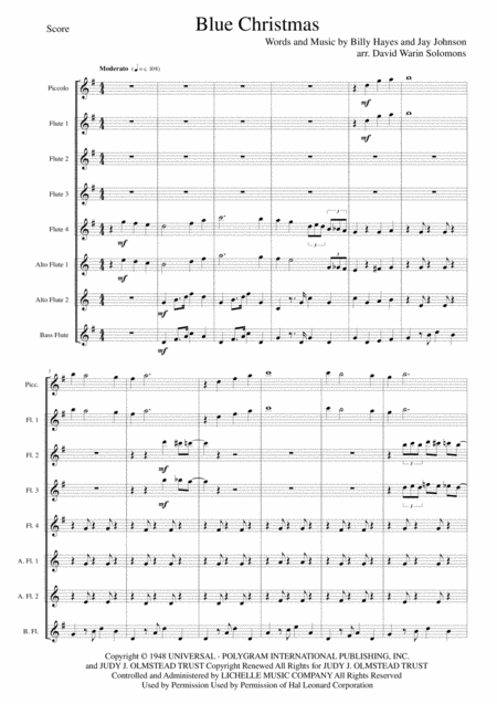 Free Sheet Music Blue Christmas For Flute Choir