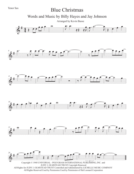 Free Sheet Music Blue Christmas Tenor Sax