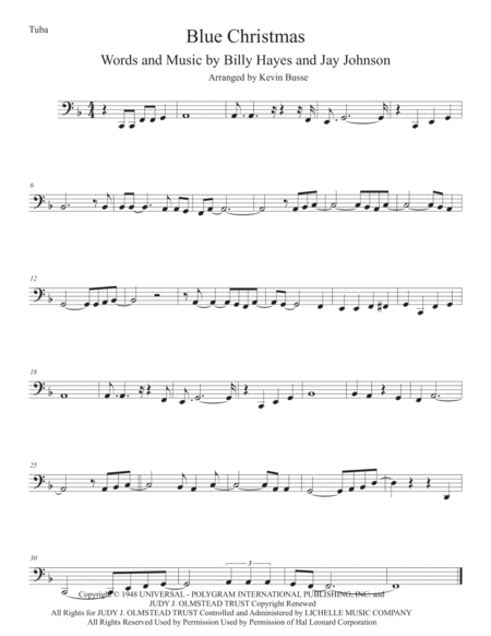 Free Sheet Music Blue Christmas Tuba