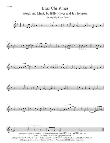 Blue Christmas Violin Sheet Music