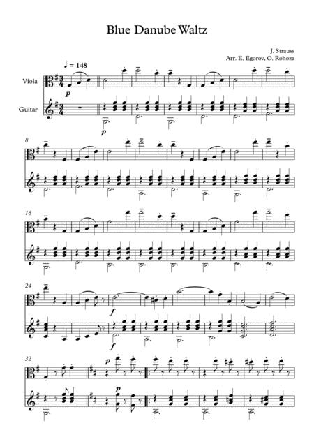 Blue Danube Waltz Johann Strauss Jr For Viola Guitar Sheet Music