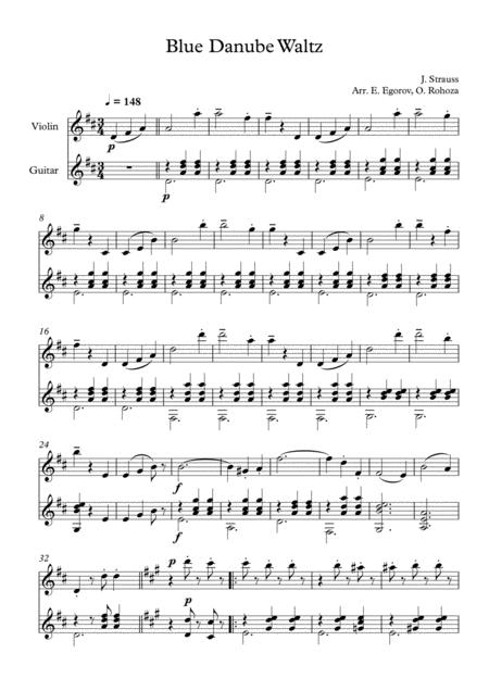 Blue Danube Waltz Johann Strauss Jr For Violin Guitar Sheet Music