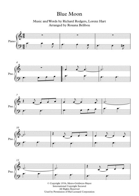Blue Moon C Major By Elvis Presley Easy Piano Sheet Music