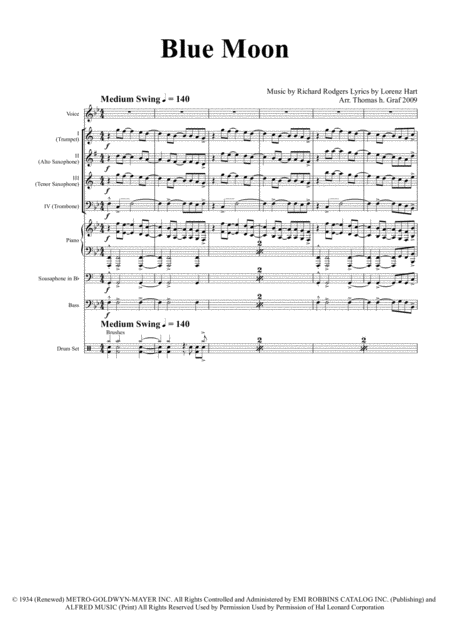 Free Sheet Music Blue Moon Elvis Combo