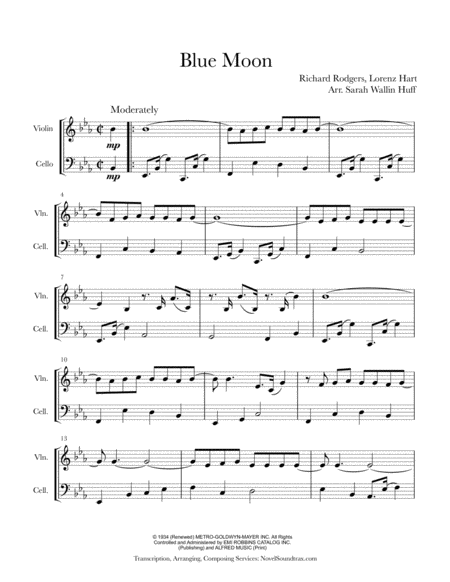 Blue Moon Violin Cello Sheet Music