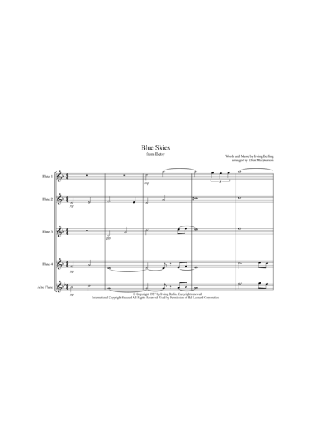 Blue Skies Flute Quartet Sheet Music