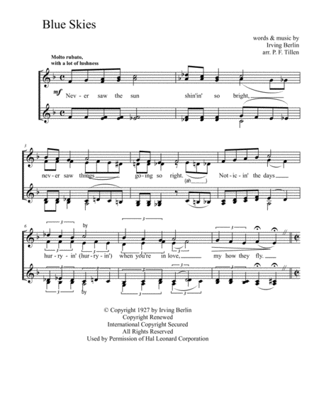 Free Sheet Music Blue Skies For Ssaa Vocal Jazz