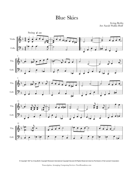 Blue Skies Violin Cello Sheet Music