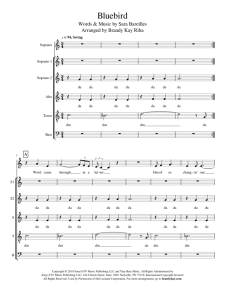 Bluebird Ssatb A Cappella Sheet Music