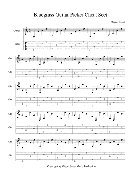 Bluegrass Guitar Picking Cheat Sheet Sheet Music