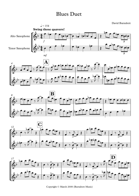 Blues Duet For Alto And Tenor Saxophone Sheet Music