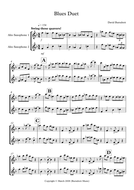 Blues Duet For Alto Saxophone Sheet Music