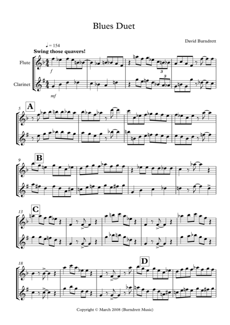 Free Sheet Music Blues Duet For Flute And Clarinet