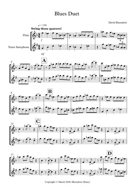 Blues Duet For Flute And Tenor Saxophone Sheet Music