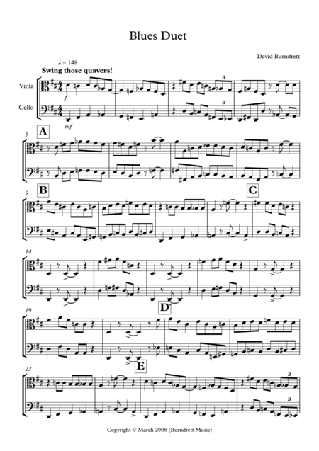 Free Sheet Music Blues Duet For Viola And Cello