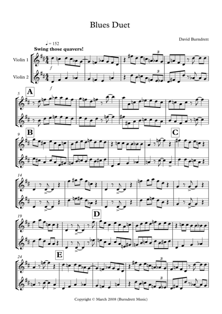 Free Sheet Music Blues Duet For Violin