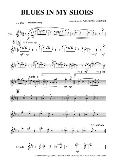 Free Sheet Music Blues In My Shoes Saxophone Quartet As As Ts Bs Opt 2 Solos