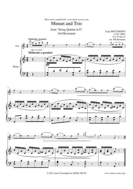 Boccherini Minuet And Trio In E Oboe And Piano Sheet Music
