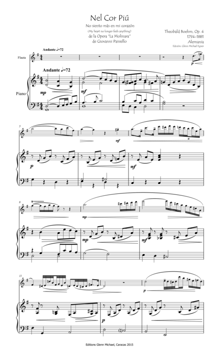 Free Sheet Music Boehm Nel Cor Piu For Flute Piano