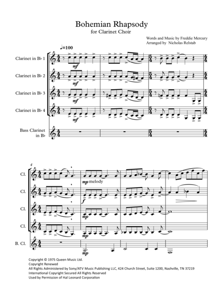 Free Sheet Music Bohemain Rhapsody Clarinet Choir