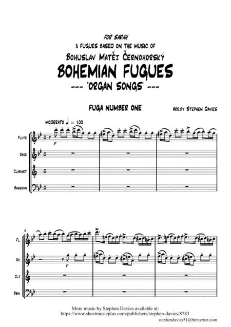 Bohemian Fugues Based On The Music Of Cernohorsky For Wind Quartet Arr Stephen Davies Sheet Music