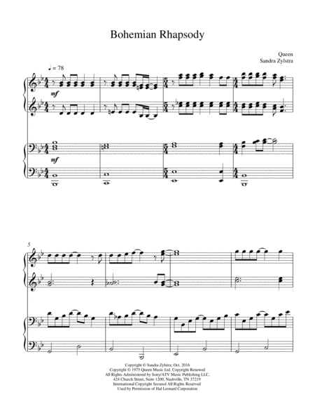 Bohemian Rhapsody 1 Piano 4 Hand Duet Sheet Music