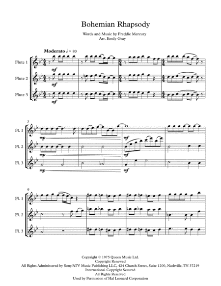 Bohemian Rhapsody 3 Flutes Sheet Music